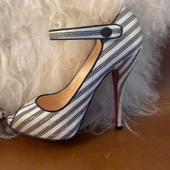 Christian Louboutin Black and White Pinstripe Mary Janes, Size 37 (runs small) - Picture 6 of 15